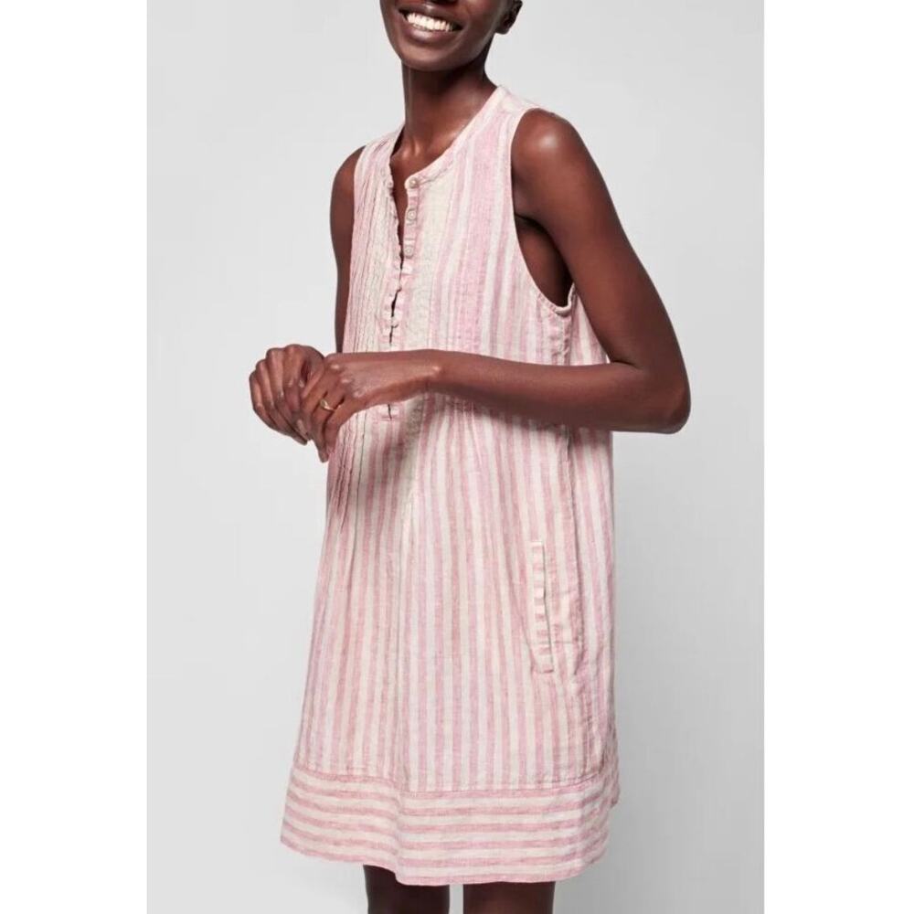 Faherty Pink and White Striped Sleeveless Mini Dress
